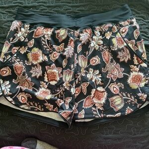 NWT Lands' End Black And Brown Floral Swim/Athletic Shorts
